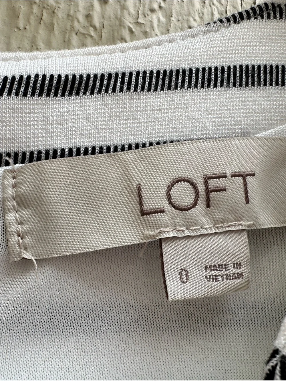 LOFT White and Gray Striped V-Neck Mini Dress